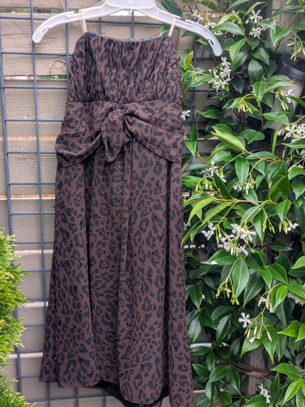 jcpenney Strapless Brown Leopard-Print Dress with Front Bow